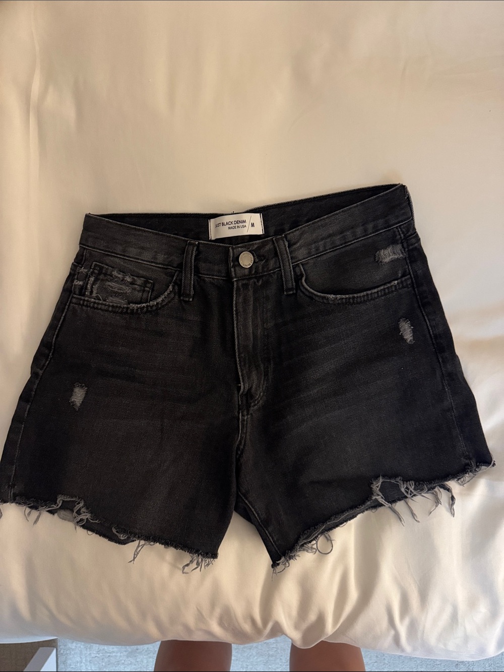 Just Black Washed Black Frayed Hem Jean Shorts